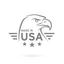 Made in USA icon concept badge design with grey American Bald Eagle emblem isolated on white background. Vector illustration.